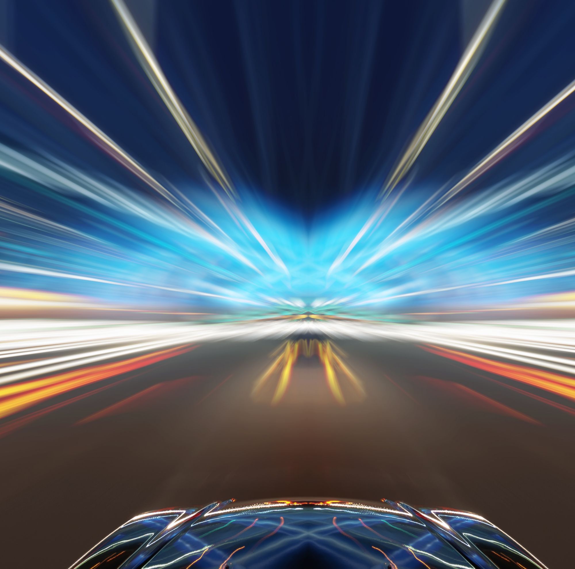 Car driving with lights ahead 